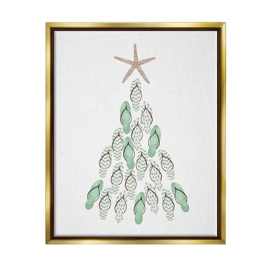 Stupell Industries Flip Flop Beachy Christmas Tree Black Framed Floater Canvas Wall Art